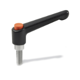 GN 303.1 - Adjustable hand levers with push button, threaded bolt Stainless Steel