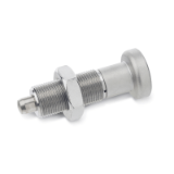 GN 613 - Stainless Steel-Indexing plungers without head, Type AKN, with lock nut, with lifting knob