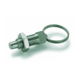 GN 717 - Stainless Steel-Indexing plungers, Type AK without rest position (lifting ring), with lock nut